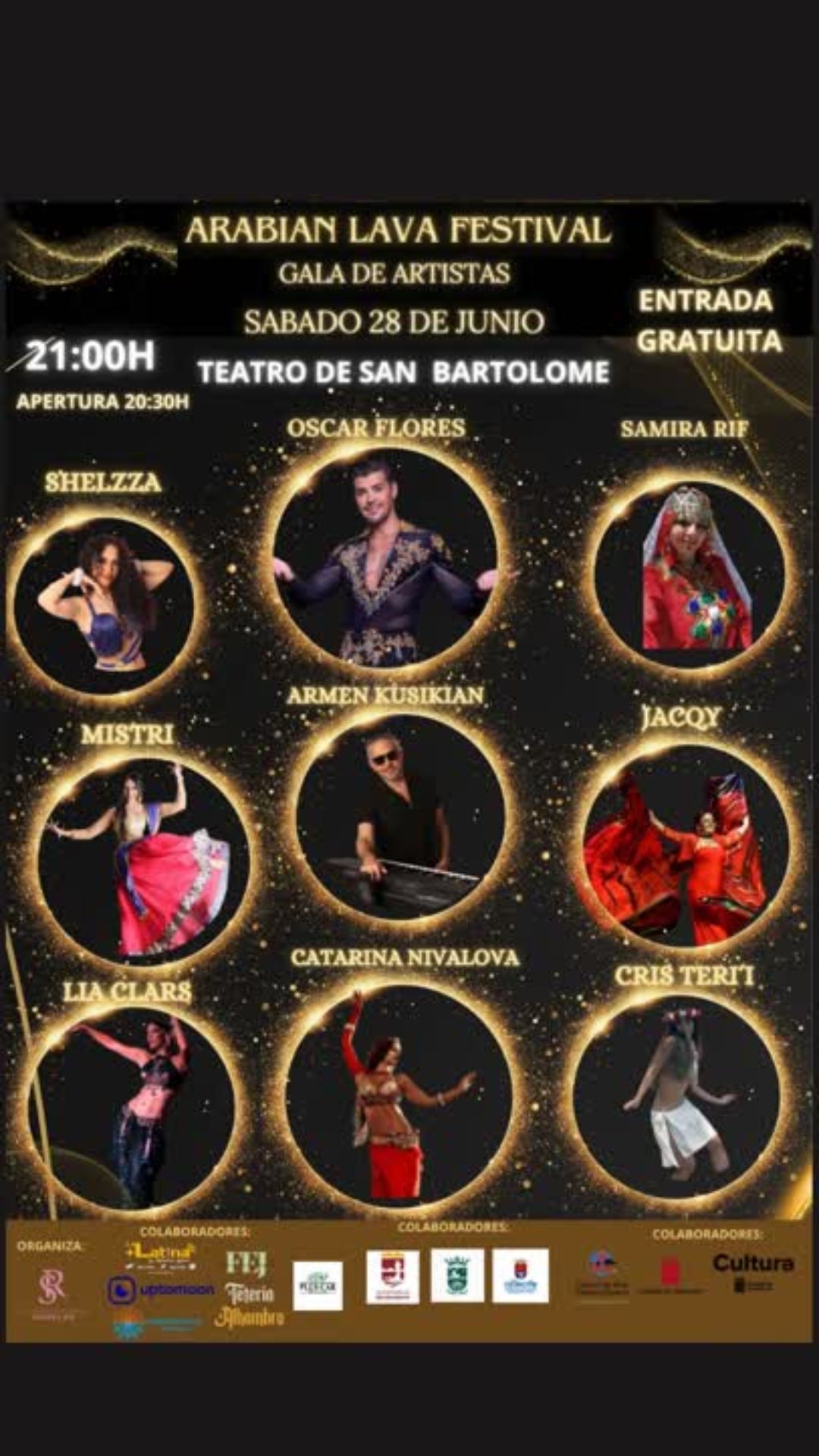 Cartel de la Gala de Artistas del Arabian Lava Festival 2025 en el Teatro de San Bartolomé
