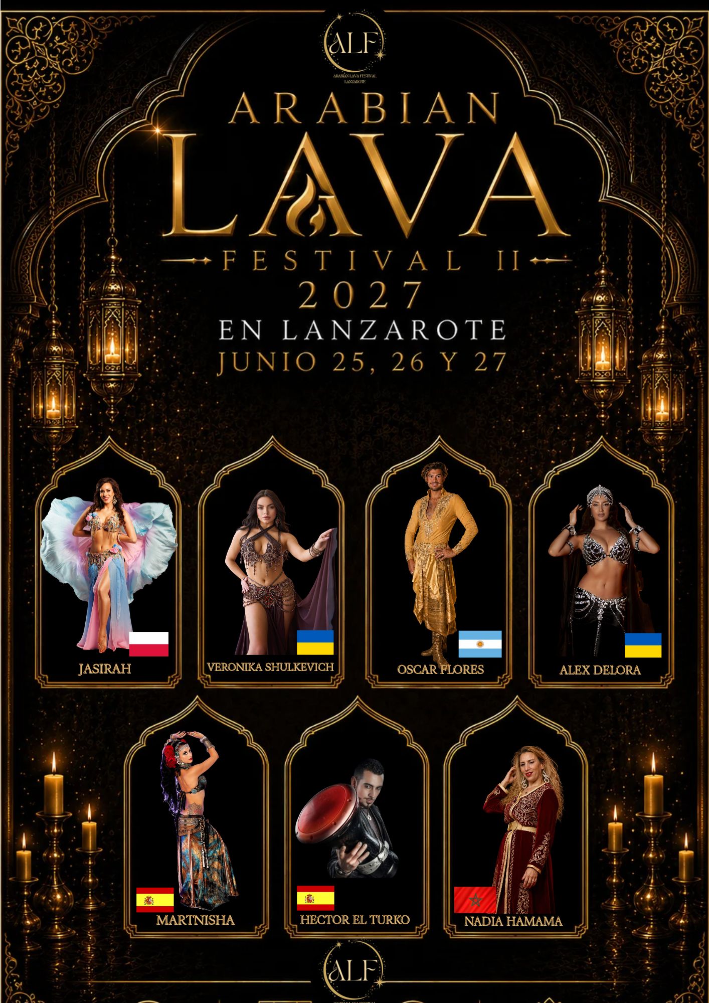 Cartel oficial del Arabian Lava Festival II 2027 en Lanzarote con todos los artistas internacionales